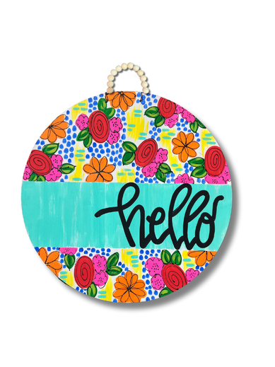 Teal Flowers Round Door Hanger