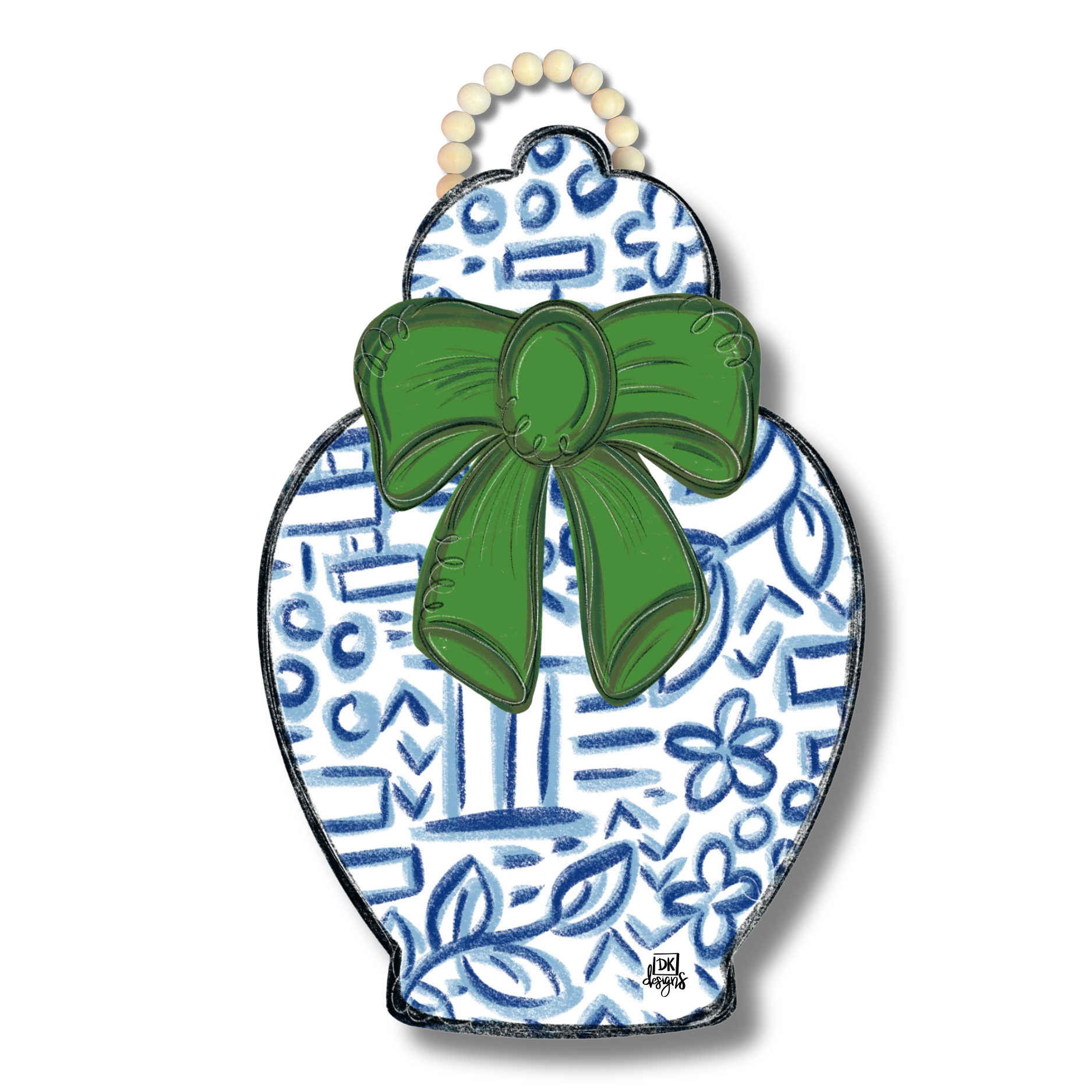 Chinoiserie Jar Green Bow Door Hanger