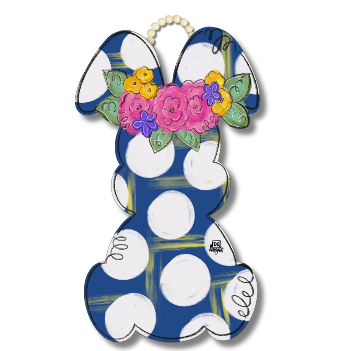 Navy Floral Bunny Door Hanger