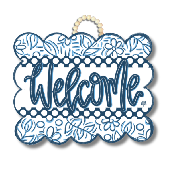 Blue and White Scallop Welcome Door Hanger