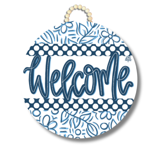 Blue and White Circle Welcome Door Hanger