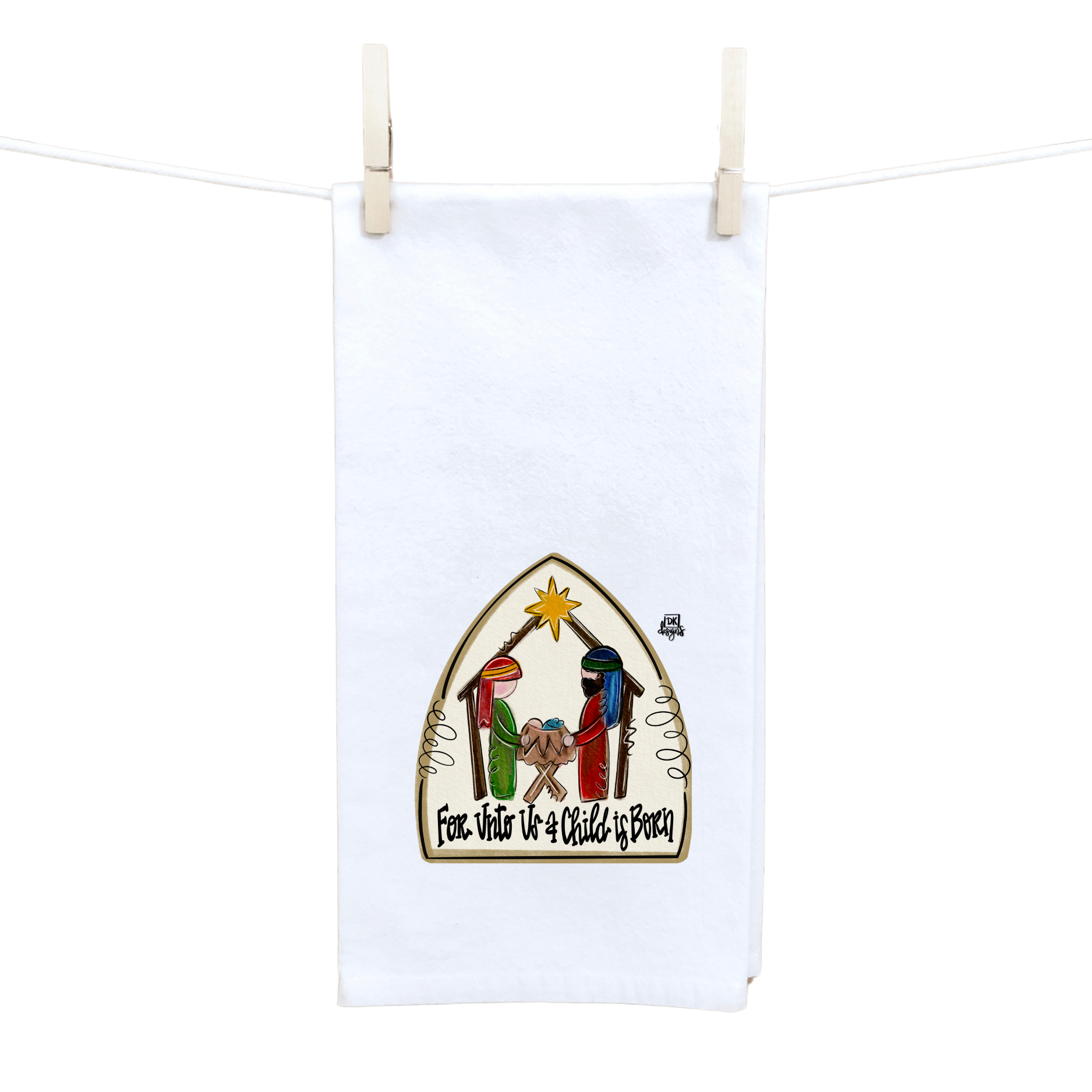 Nativity "For Unto Us" Tea Towel